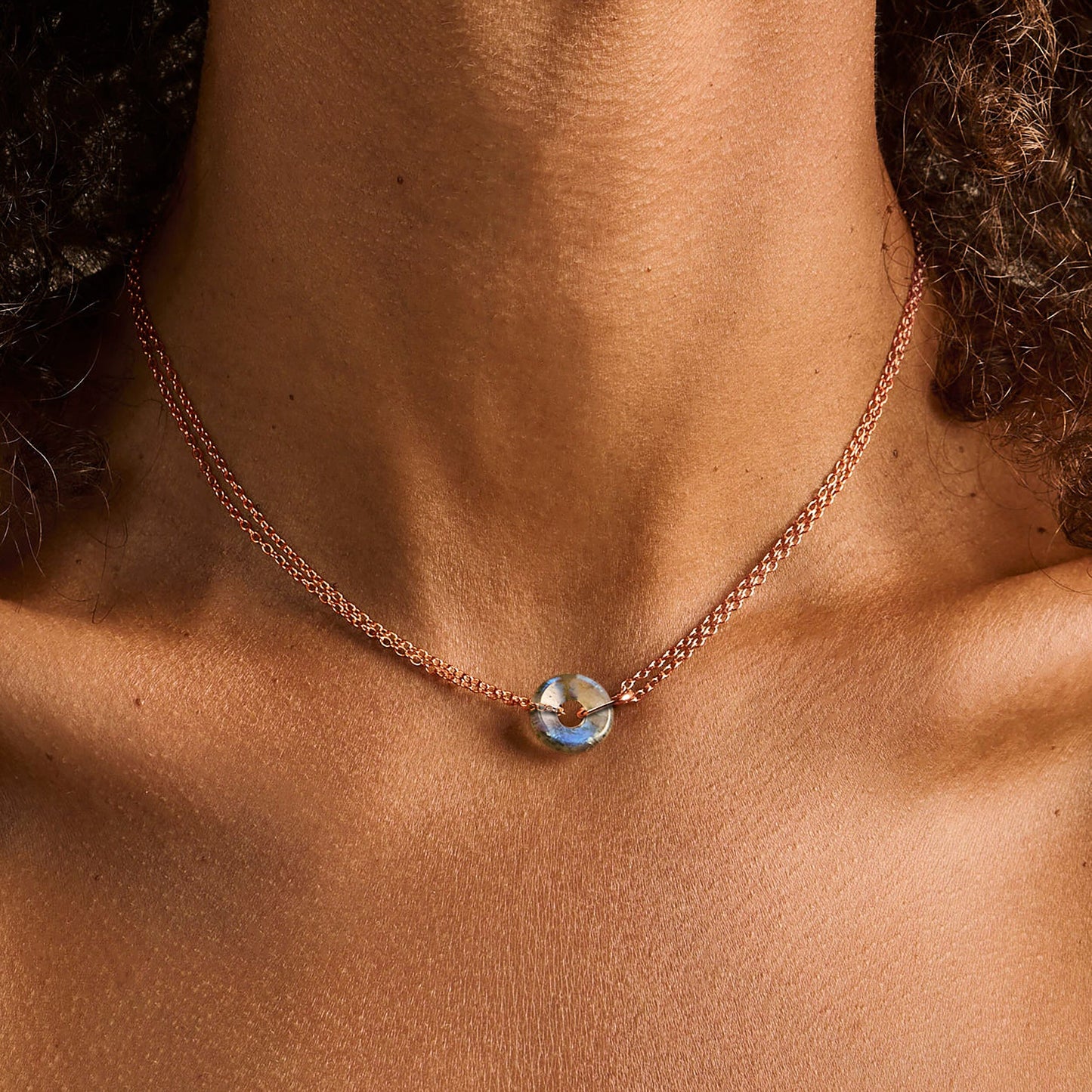 Labradorite Necklace Ora rose gold worn