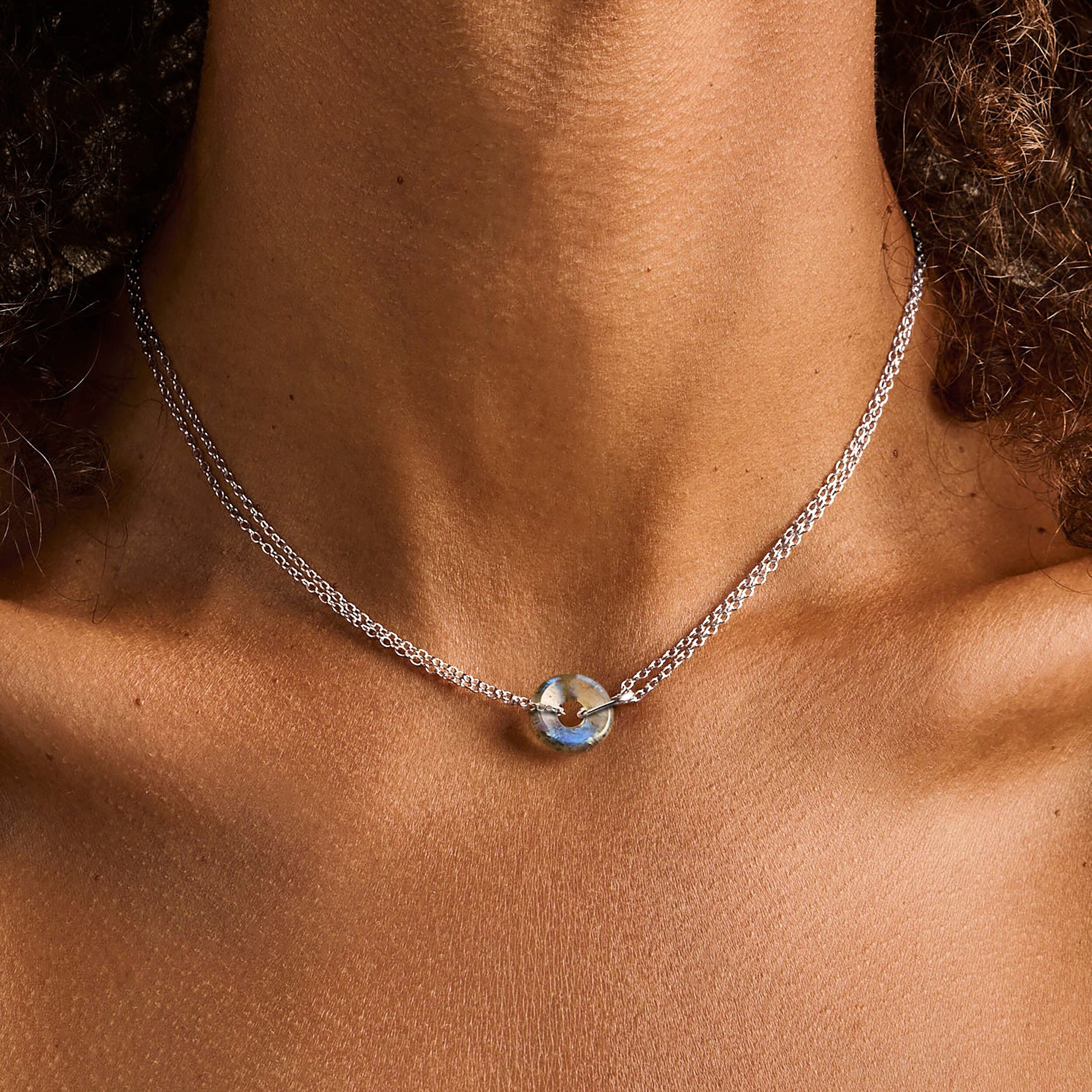 Labradorite Necklace Ora silver worn