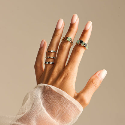 Black Obsidian Labradorite Ring - Crush - rose gold closeup