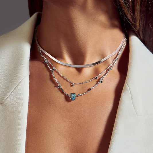Labradorite Flowing Necklace & Herringbone Chain - MM-POM-POPUPnecklaces4LABSIL
