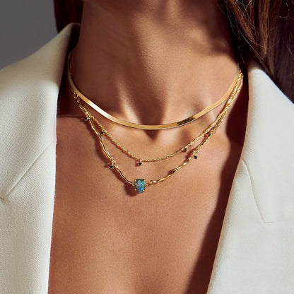 Labradorite Flowing Necklace & Herringbone Chain - MM-POM-POPUPnecklaces4LABYG