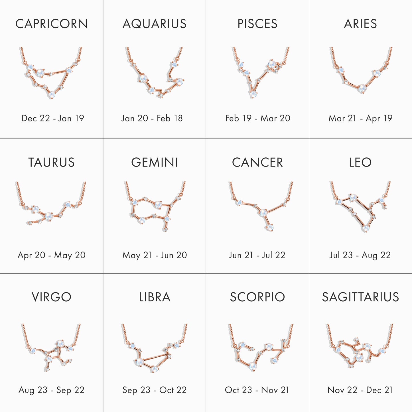 Fine Moonstone Lab Diamond Necklace - Aries Zodiac Constellation - rose gold constellation detail