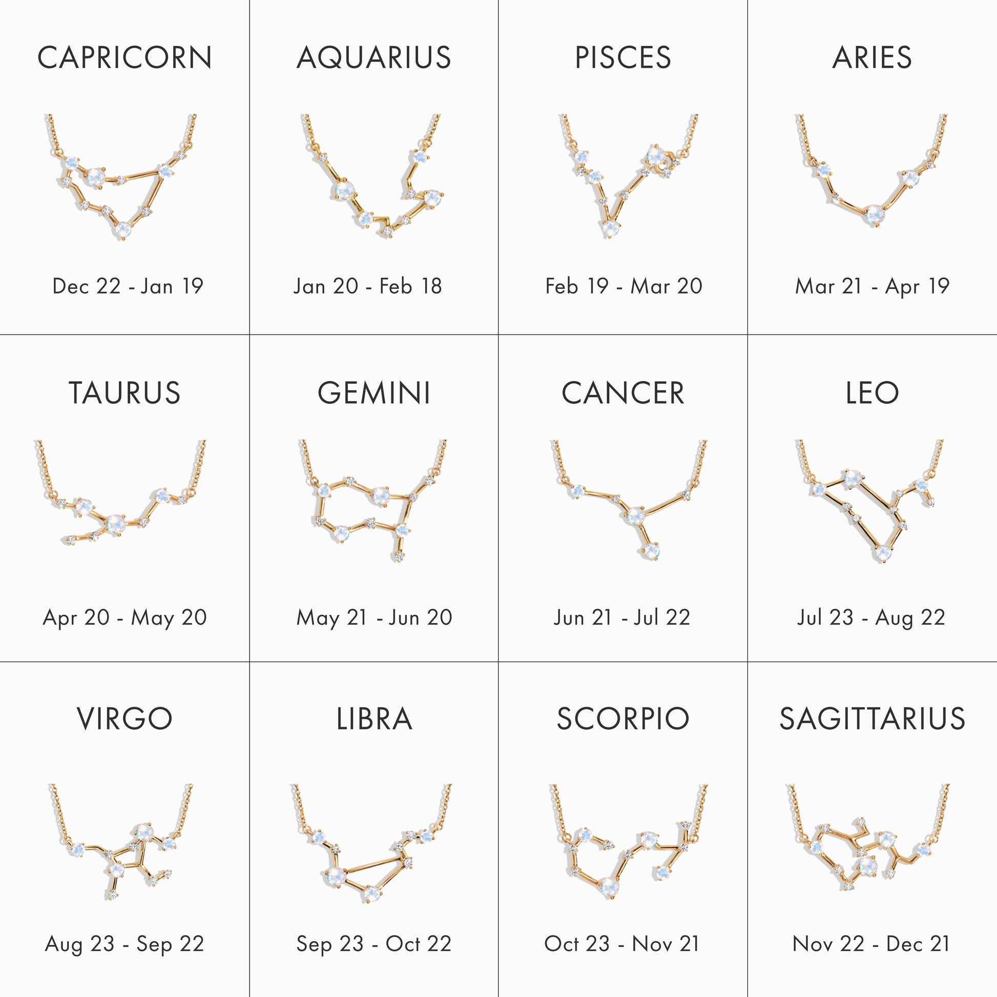 Leo Zodiac Necklace Set - yellow gold constellation detail
