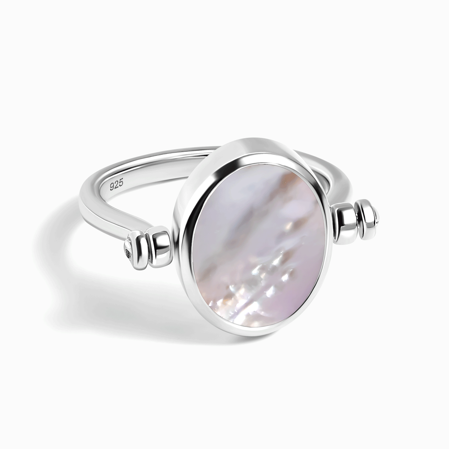 Black Onyx Mother of Pearl Fidget Ring - silver spin close