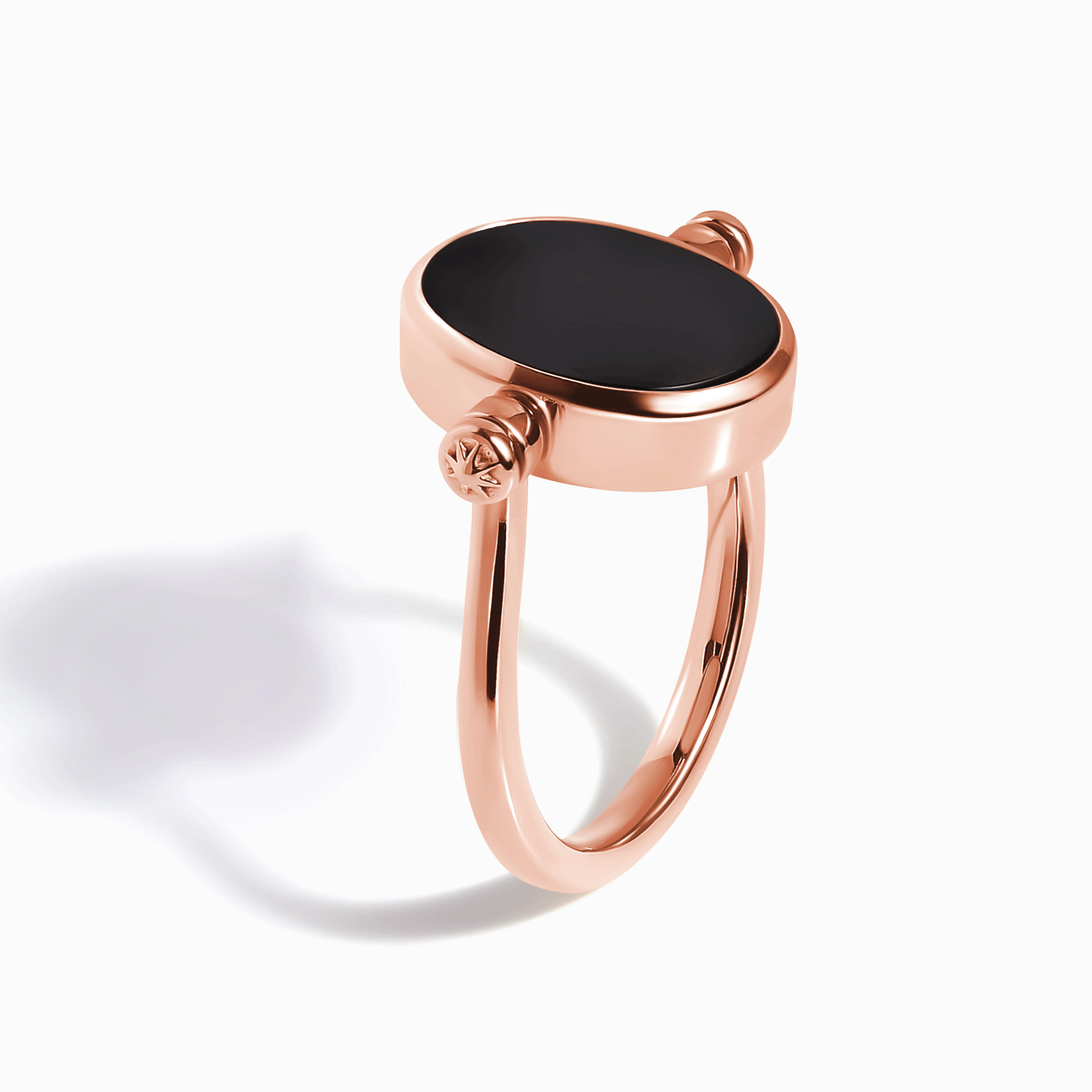 Black Onyx Mother of Pearl Fidget Ring - rose gold spinning