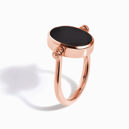 Black Onyx Mother of Pearl Fidget Ring - rose gold spinning