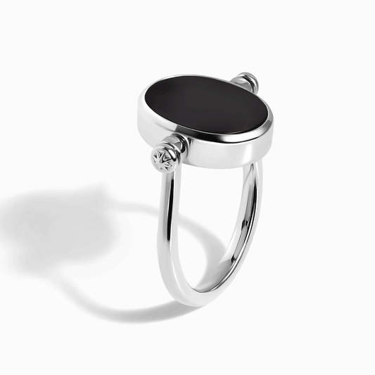 Black Onyx Mother of Pearl Fidget Ring - silver spinning