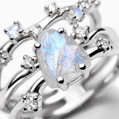 Moonstone Flow & Stardust Rings - closeup SIL