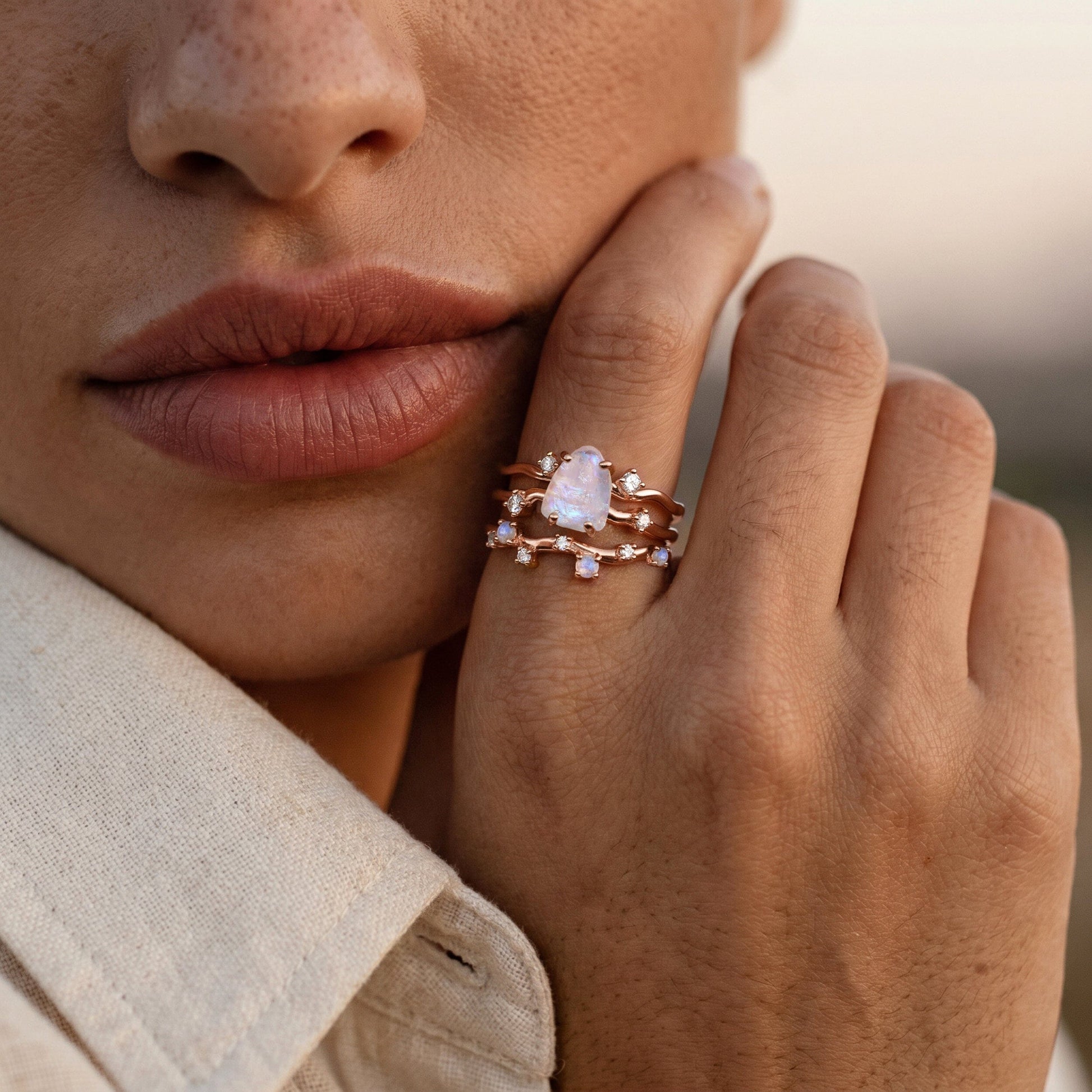 Moonstone Flow & Stardust Rings - on hand RG