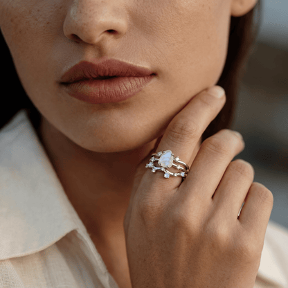 Moonstone Flow & Stardust Rings - on hand SIL