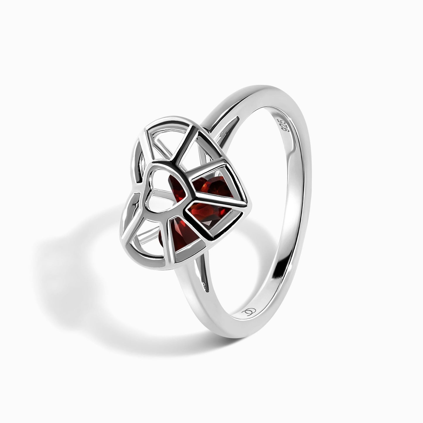 Garnet Fidget Ring - Heart in Motion - silver close up