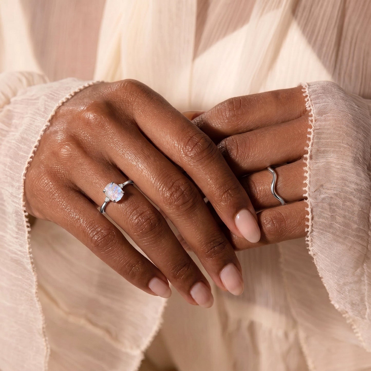 Moonstone Ring - Petite Allure - stack SIL