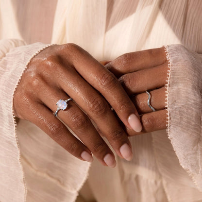 Moonstone Ring - Petite Allure - stack SIL