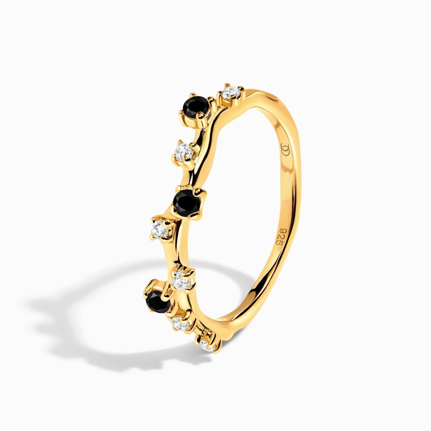 Black Obsidian Flow Stardust Rings - yellow gold perspective