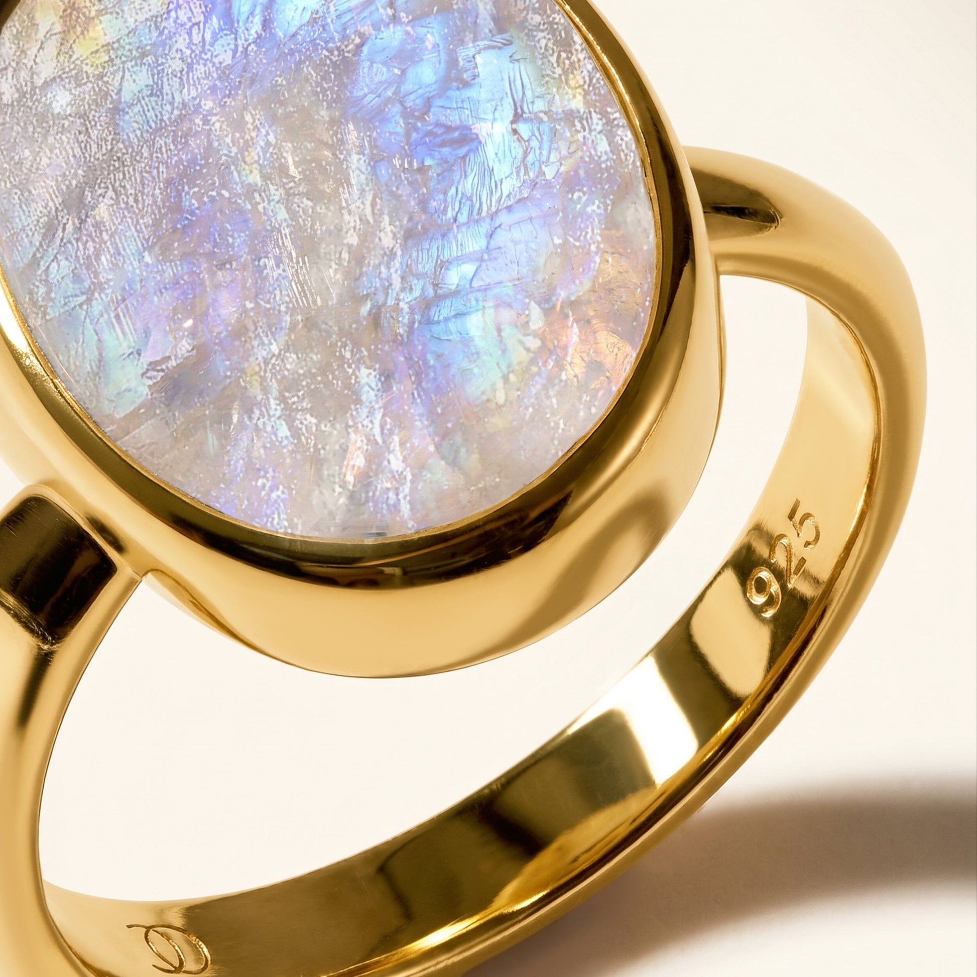 Moonstone Ring - Enfolded - yellow gold macro