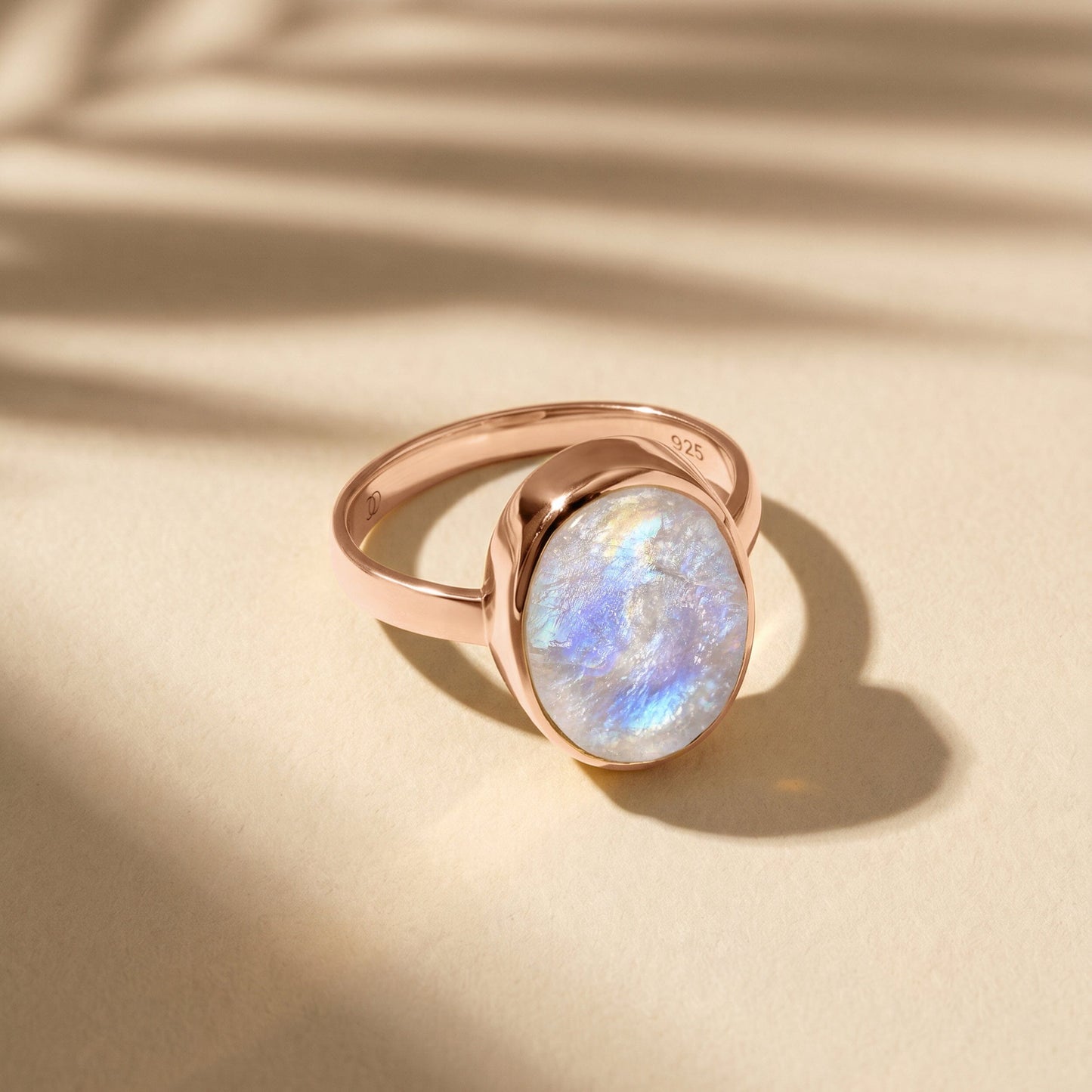 Moonstone Ring - Enfolded - rose gold flatlay