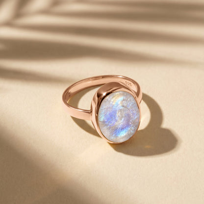 Moonstone Ring - Enfolded - rose gold flatlay