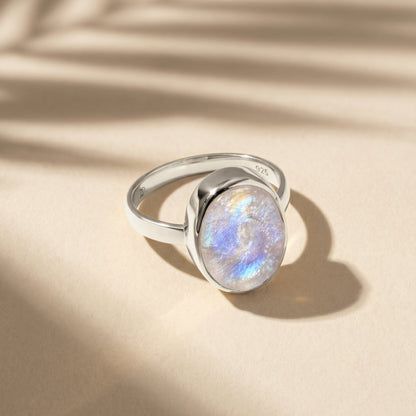 Moonstone Ring - Enfolded - sterling silver flatlay