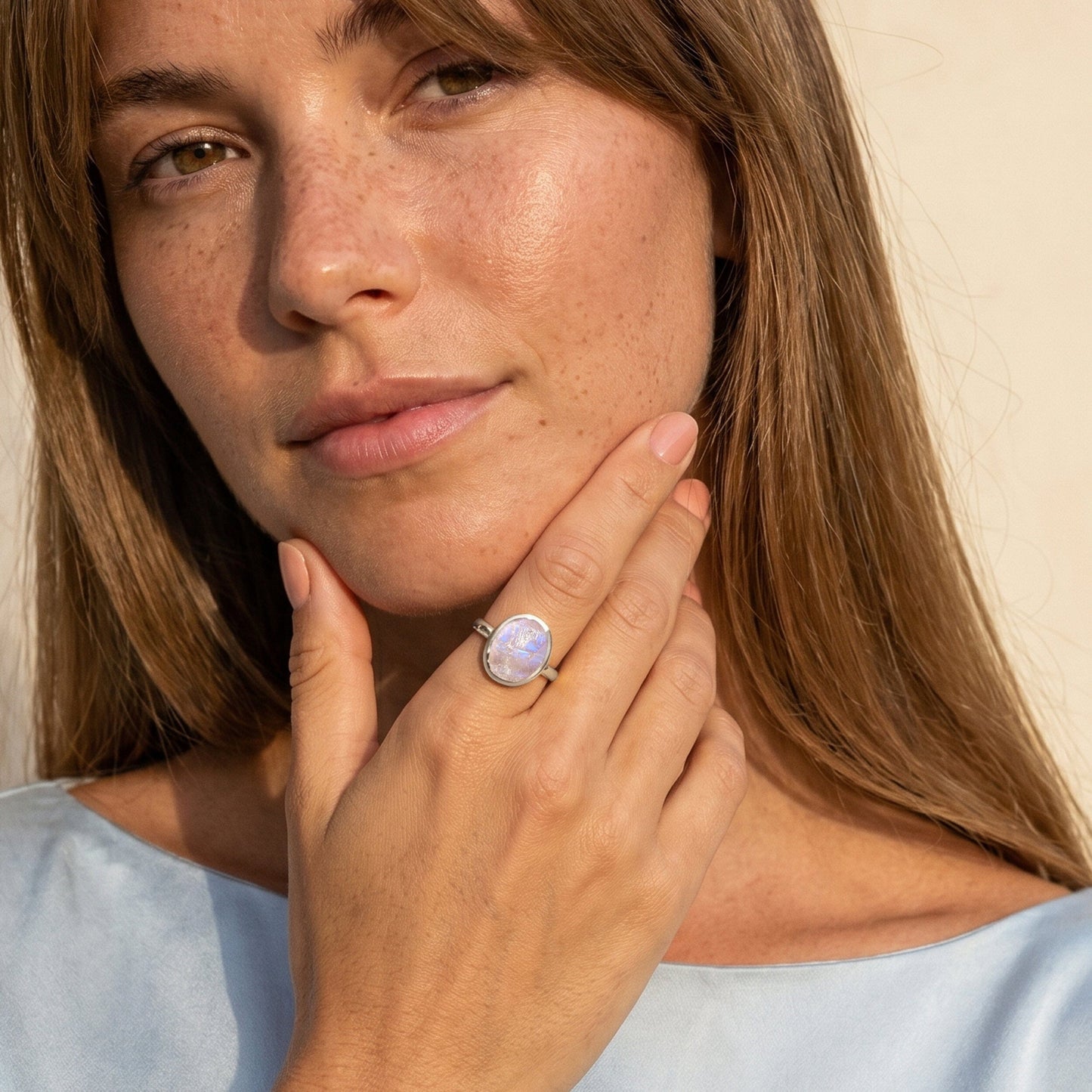 Moonstone Ring - Enfolded - sterling silver close-up