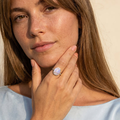 Moonstone Ring - Enfolded - sterling silver close-up