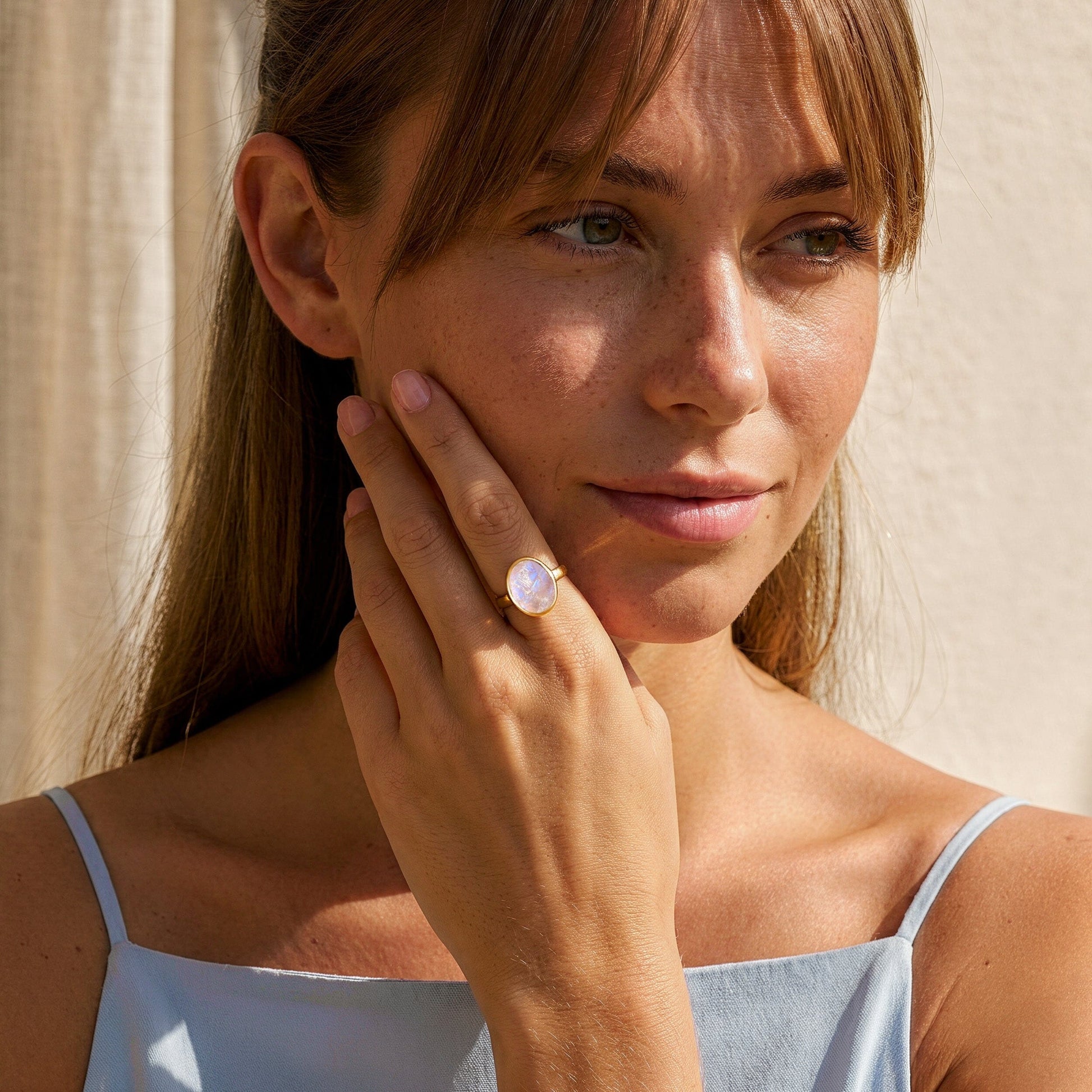 Moonstone Ring - Enfolded - yellow gold close-up
