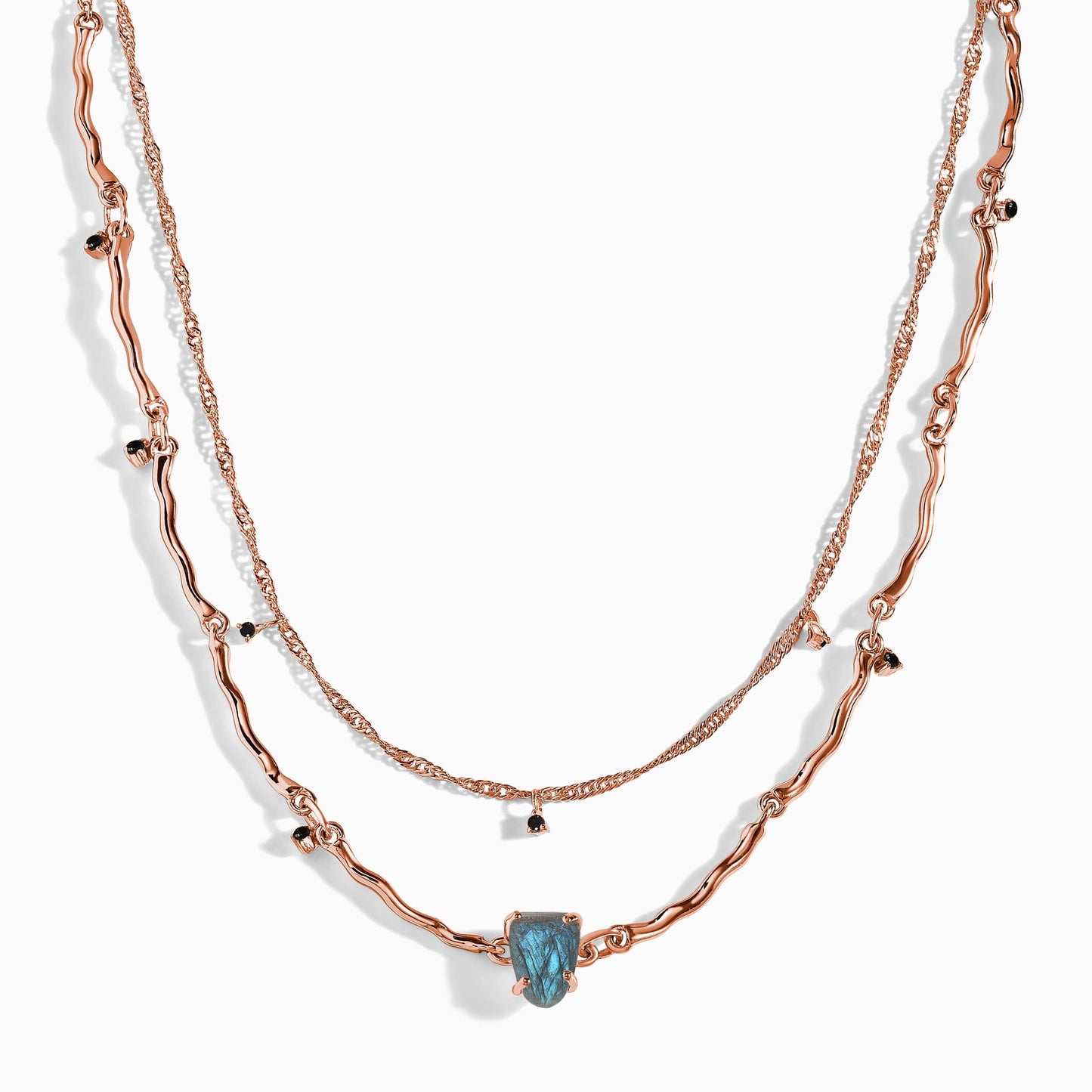 Raw Crystal Necklace - Flowing Labradorite - rose gold