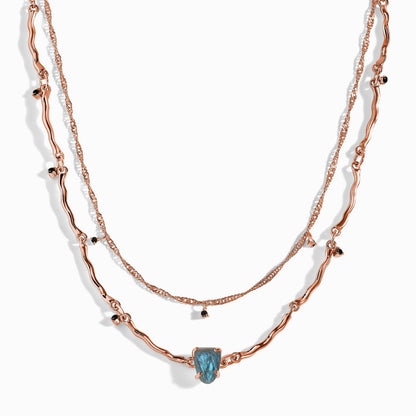 Raw Crystal Necklace - Flowing Labradorite - rose gold