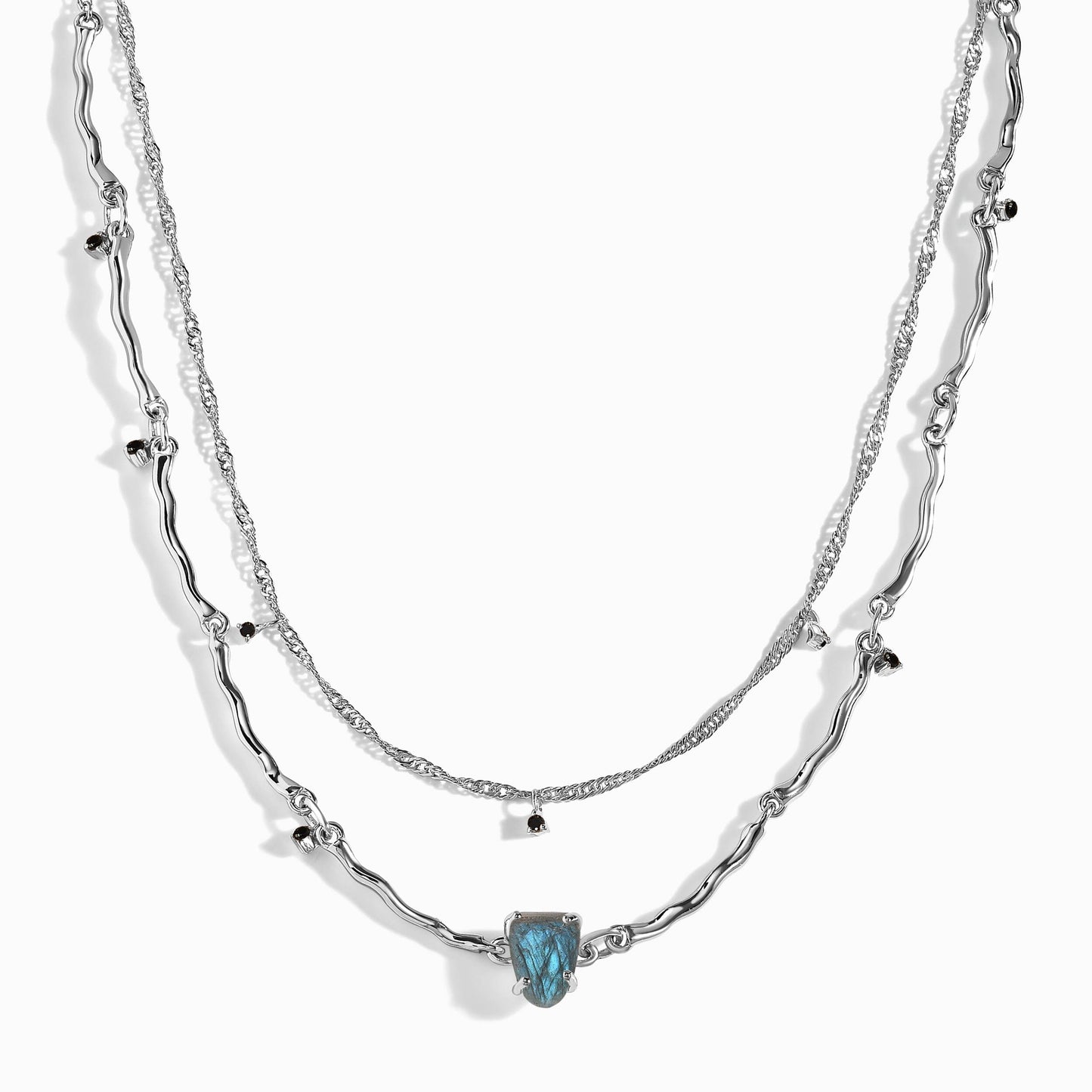 Raw Crystal Necklace - Flowing Labradorite - silver