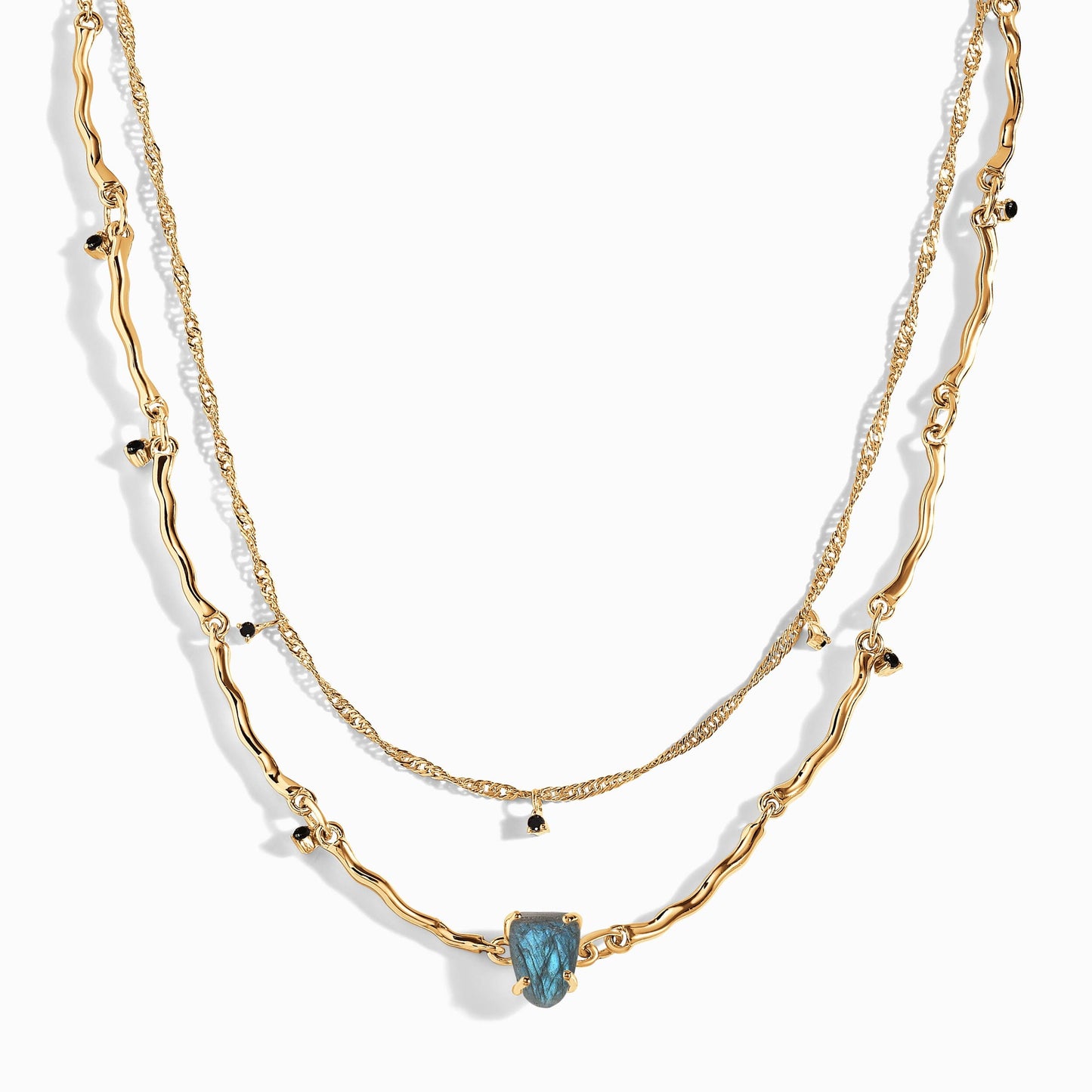 Raw Crystal Necklace - Flowing Labradorite - gold