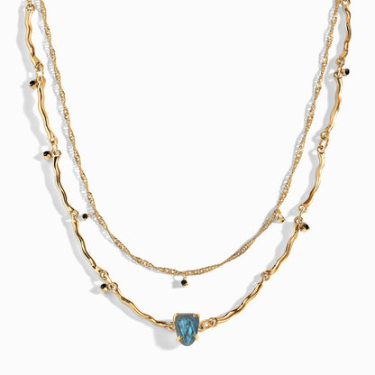 Raw Crystal Necklace - Flowing Labradorite - gold