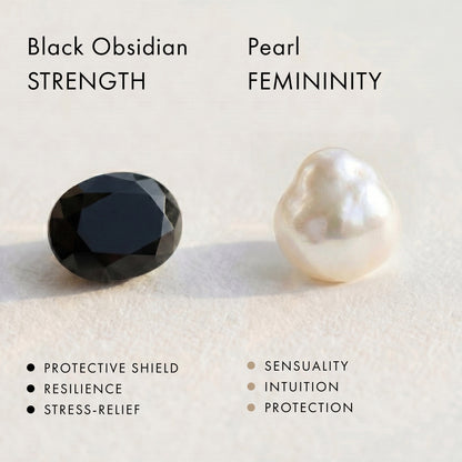Black Obsidian Strength, Pearl Femininity meaning tile