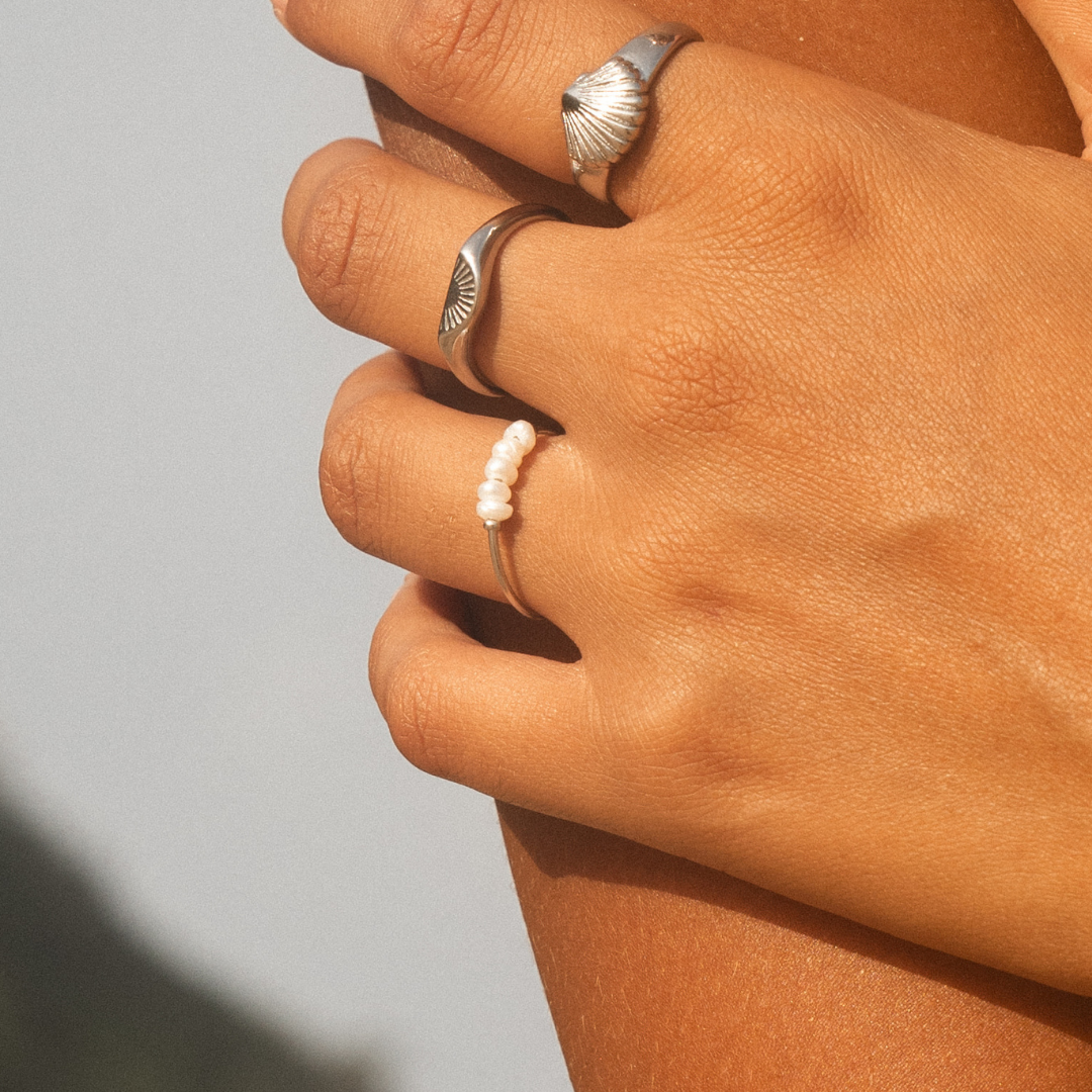 Mini Pearls Ring on hand detail