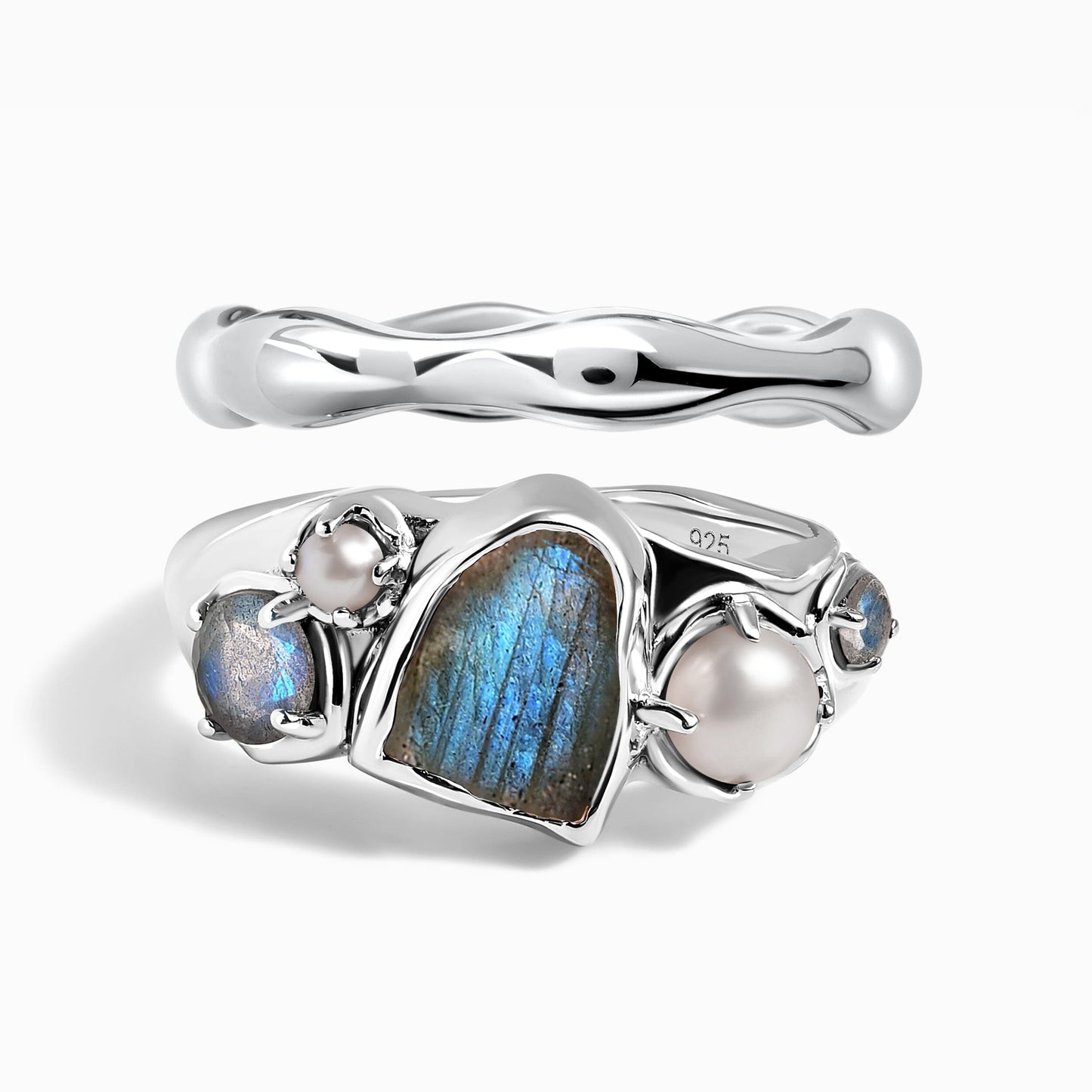 Labradorite Heirloom & Magma Rings - silver set