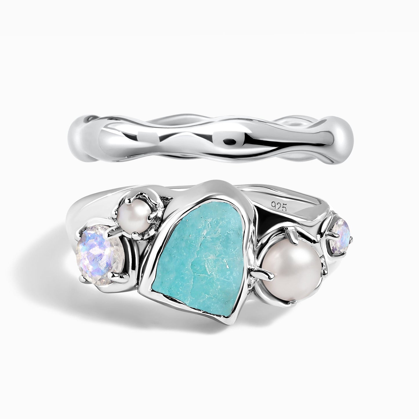 Amazonite Heirloom & Magma Rings - SIL set