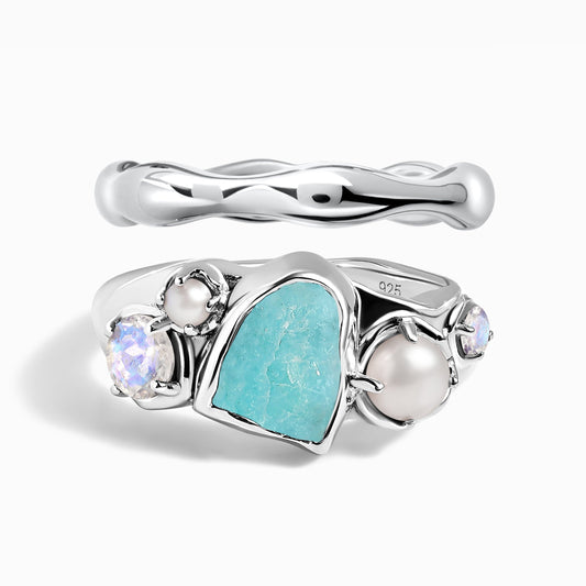 Amazonite Heirloom & Magma Rings - SIL set