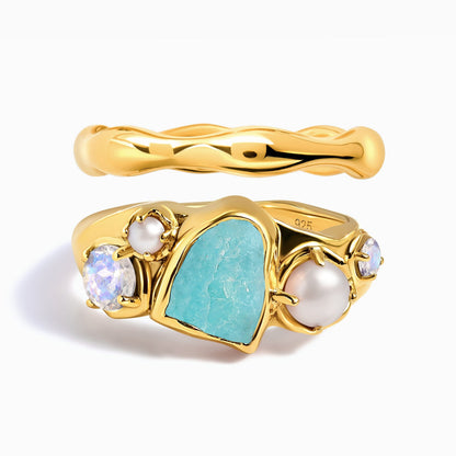 Amazonite Heirloom & Magma Rings - YG set
