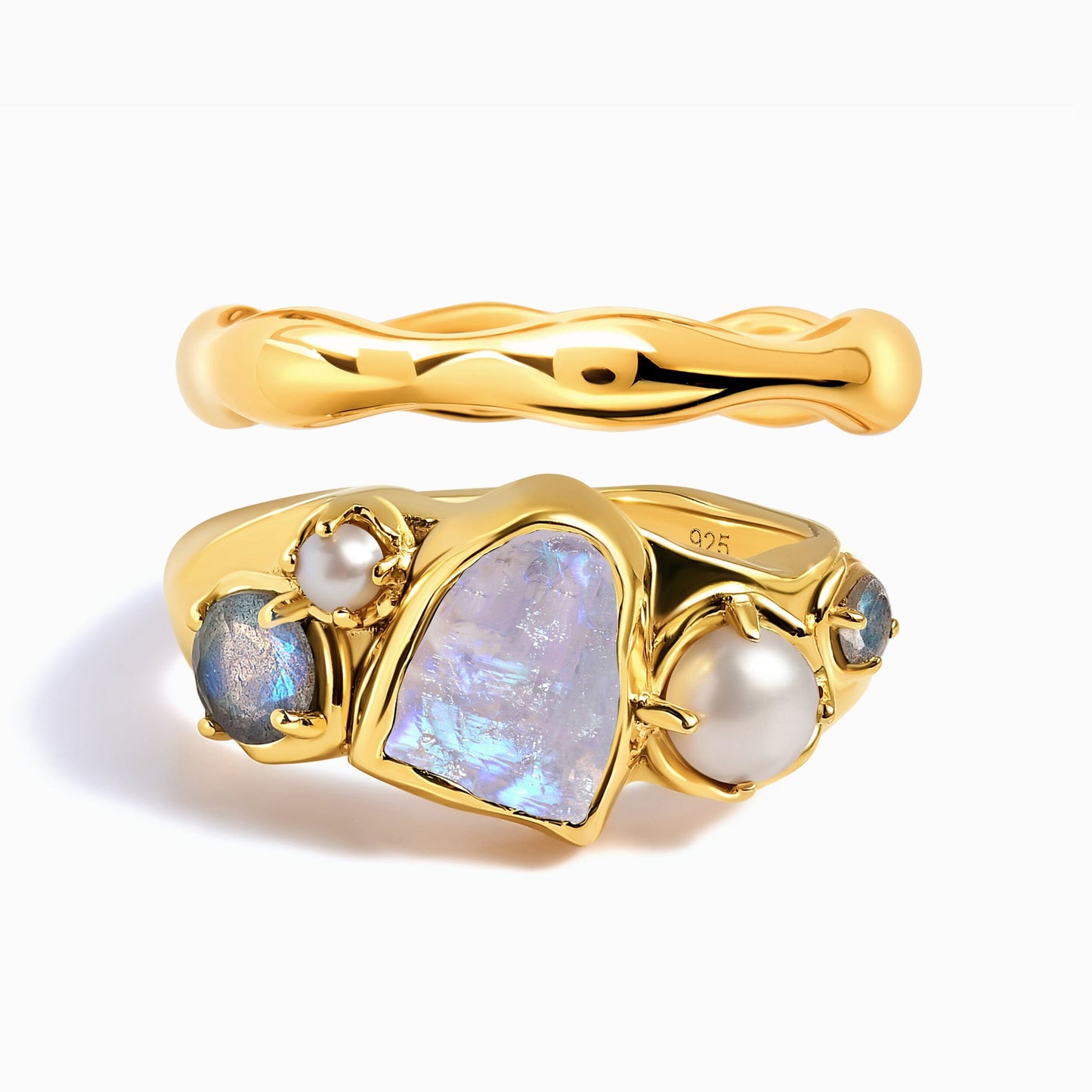 Moonstone Heirloom & Magma Rings - YG set