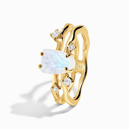 Moonstone Lab Diamond Ring - Flow - side YG