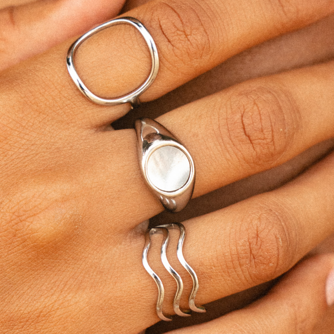 Mother Of Pearl Ring - silver on hand