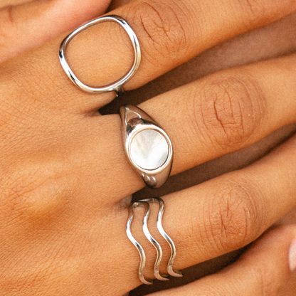 Mother Of Pearl Ring - silver on hand