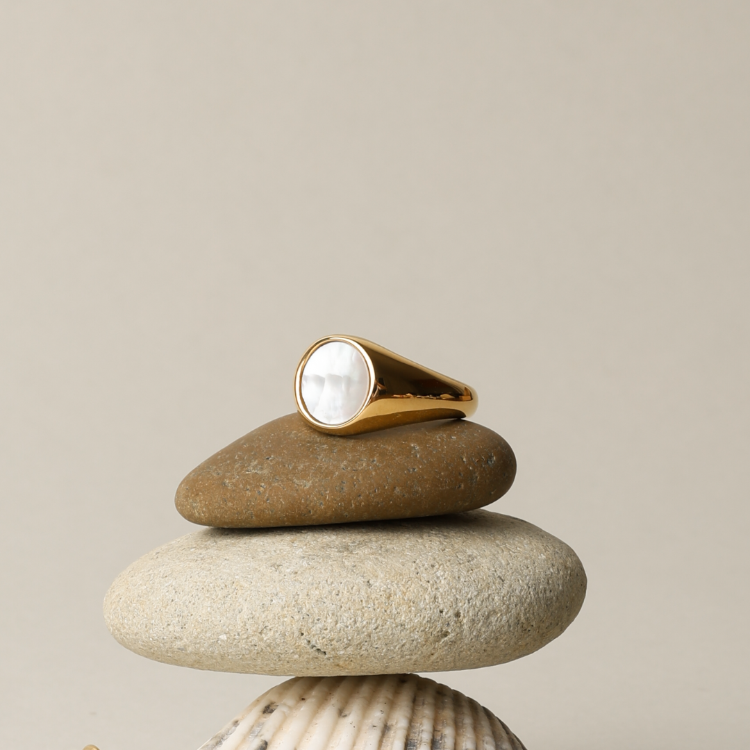 Mother Of Pearl Ring - gold on stones