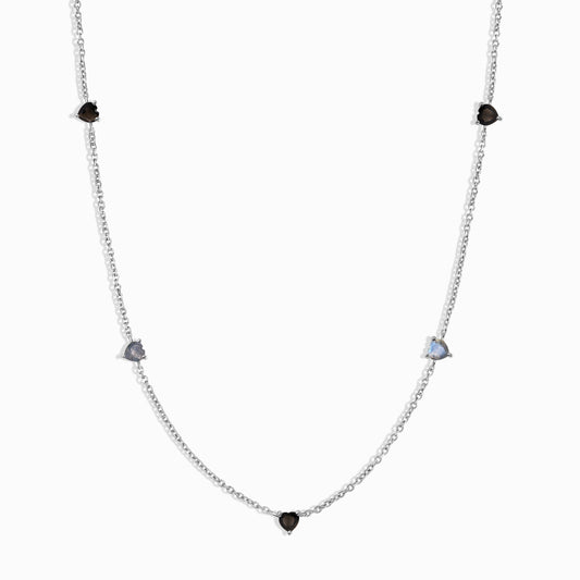 Black Obsidian Labradorite Necklace - Crush silver