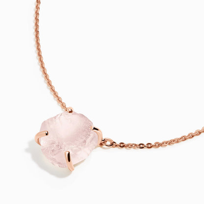Raw Crystal Necklace - Rose Quartz 'Self-Love' - rose gold side view