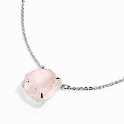 Raw Crystal Necklace - Rose Quartz 'Self-Love' - silver side view