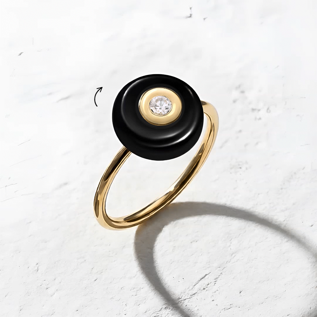 Black Obsidian Fidget Ring - Ora - spin animation