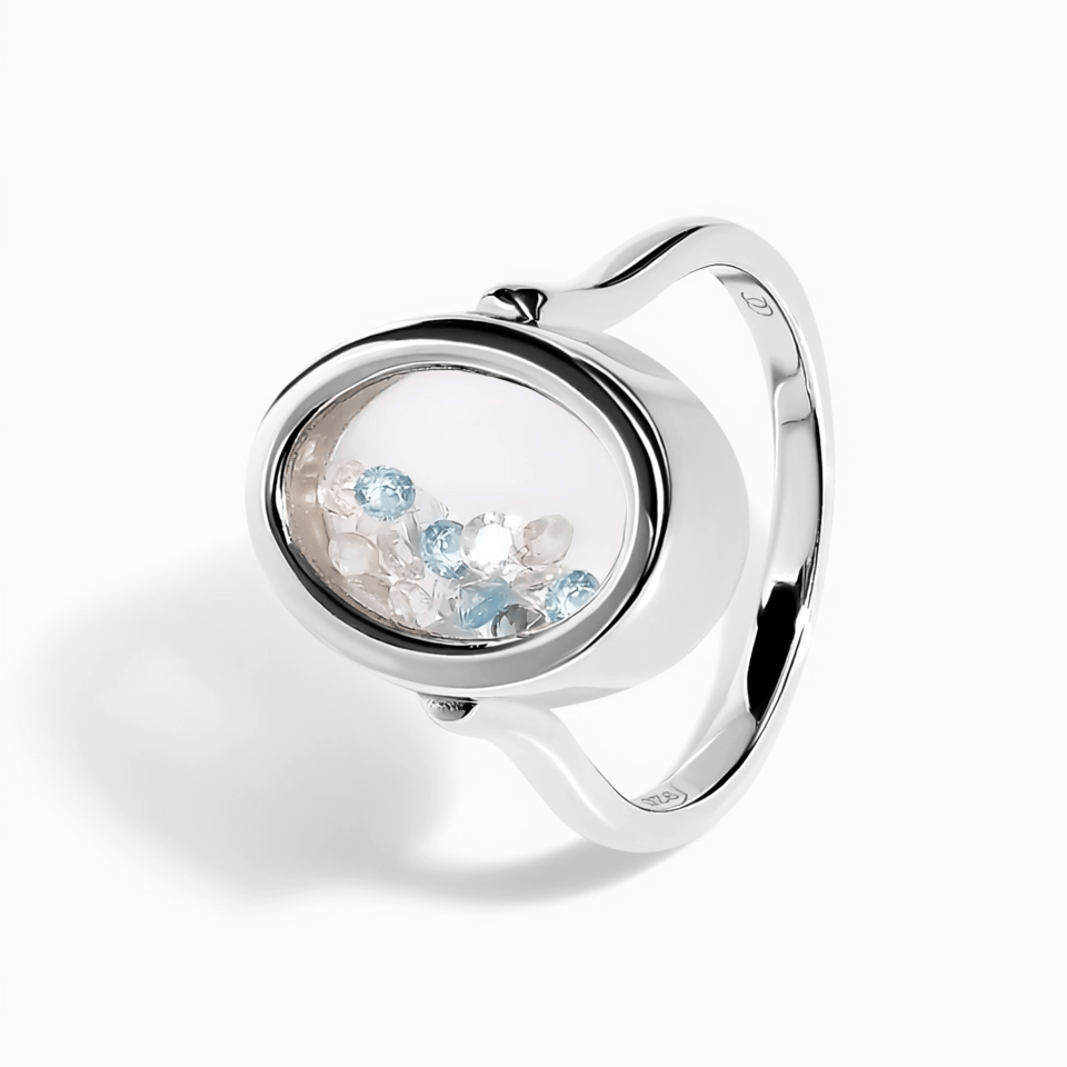 Moonstone Aquamarine Ring - Halo of Calm - gemstone motion