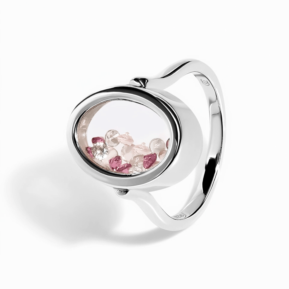 Rose Quartz Rhodolite Ring - Halo of Calm - detail motion