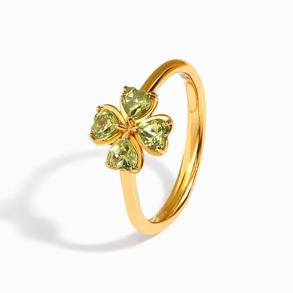 Shamrock Ring Peridot - yellow gold detail