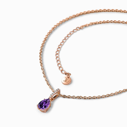 Amethyst birthstone necklace rose gold detail shot
