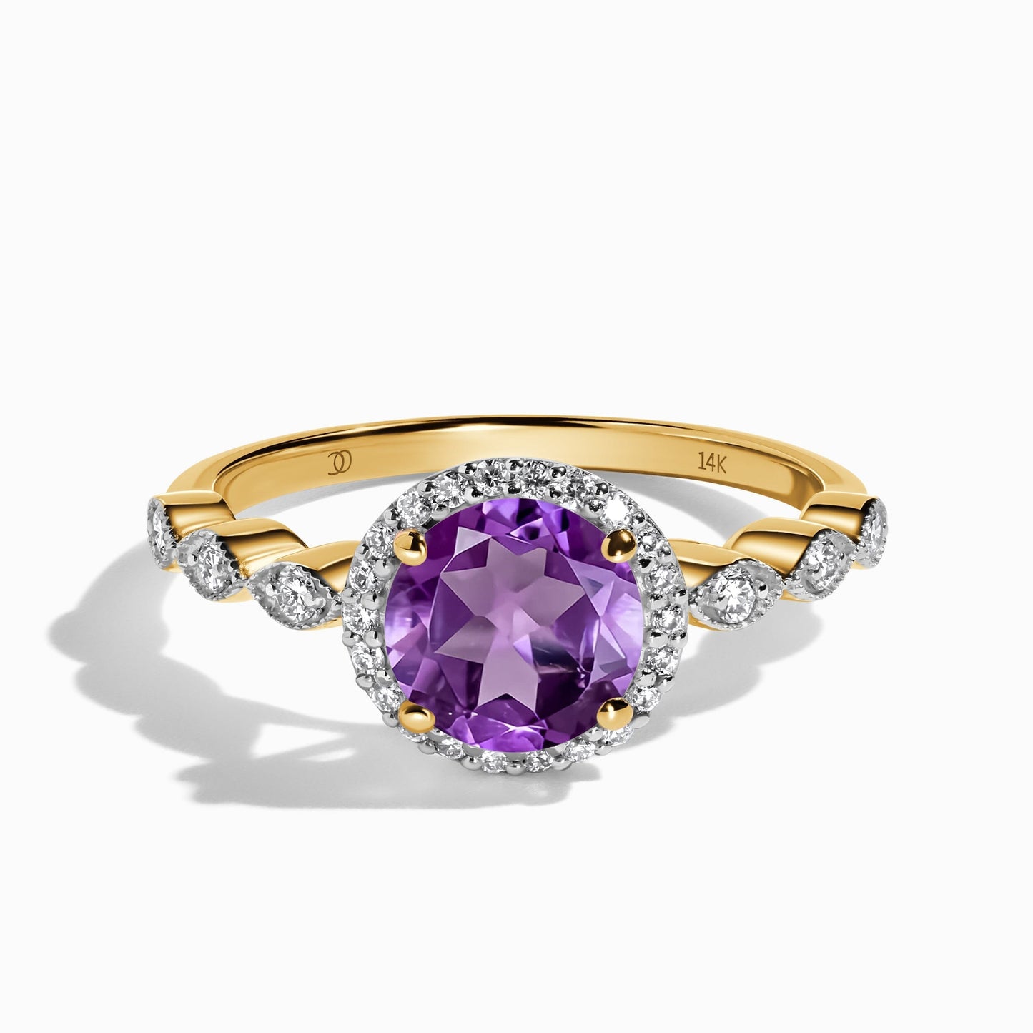 Amethyst Lab Diamond Ring Soulmate yellow gold studio shot